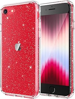 JETech Glitter Case for iPhone SE 3/2 (2022/2020 Edition), iPhone 8/7, 4.7-Inch, Bling Sparkle Shockproof Phone Bumper Cover, Cute Sparkly for Women and Girls (Clear)